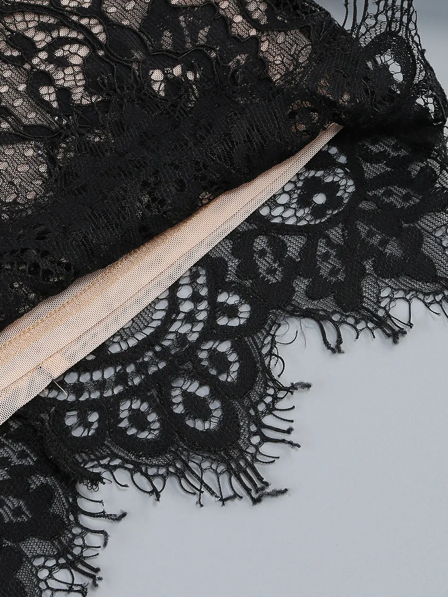 long sleeve lace corset draped mini dress in black Gloria Lanvin