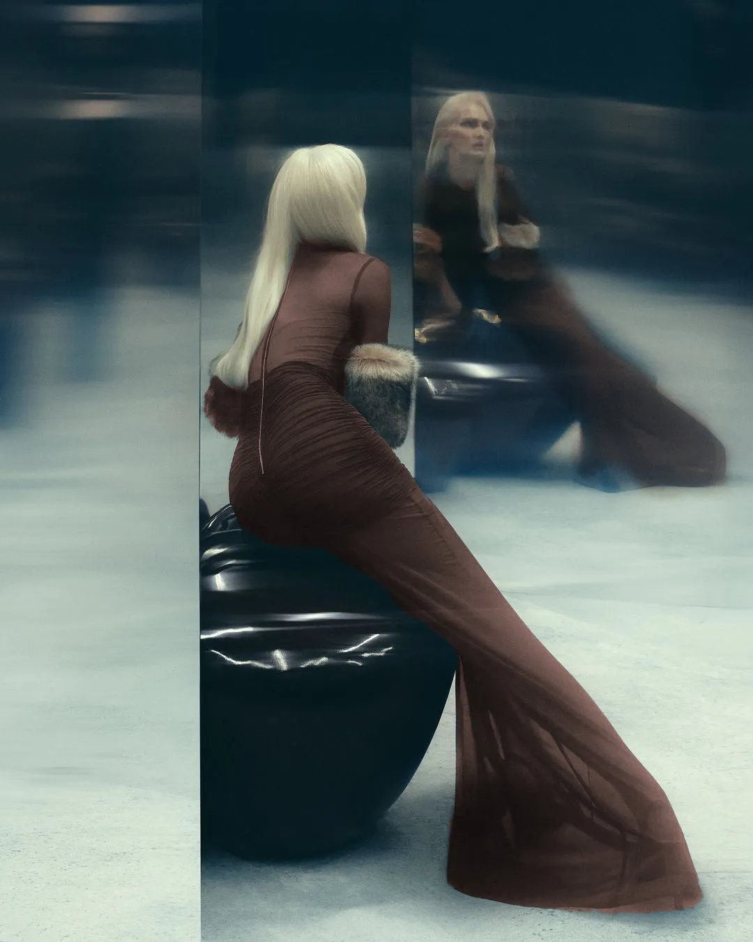 long sleeve mesh insert draped maxi dress Gloria Lanvin