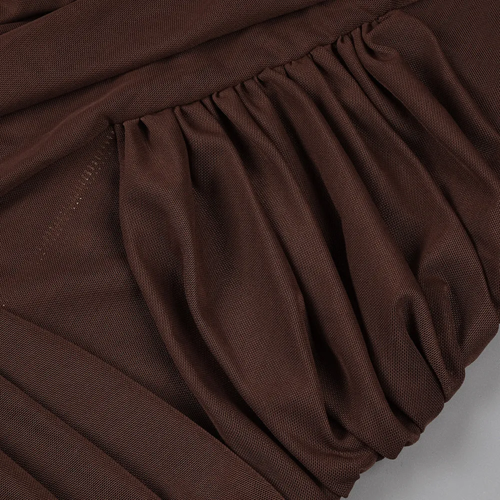 long sleeve mesh insert draped maxi dress Gloria Lanvin