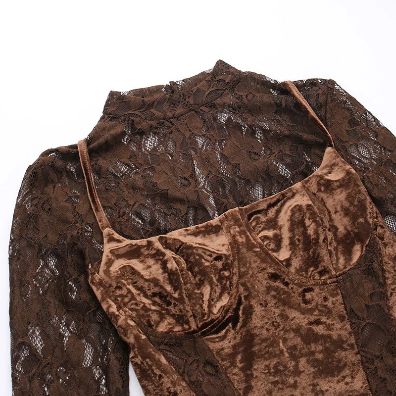 LONG SLEEVE PATCHWORK VELVET DRESS Gloria Lanvin