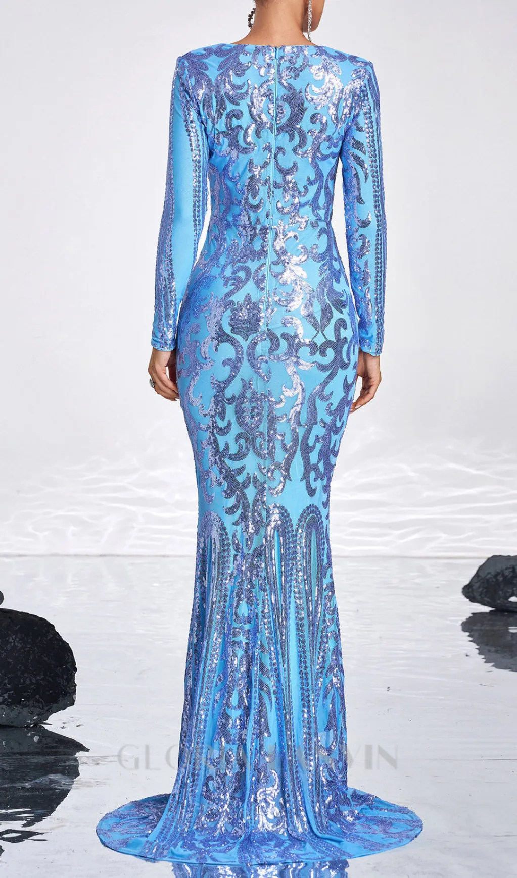 Long Sleeve Sequin maxi Dress in blue Gloria Lanvin