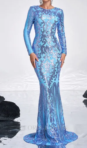 Long Sleeve Sequin maxi Dress in blue Gloria Lanvin