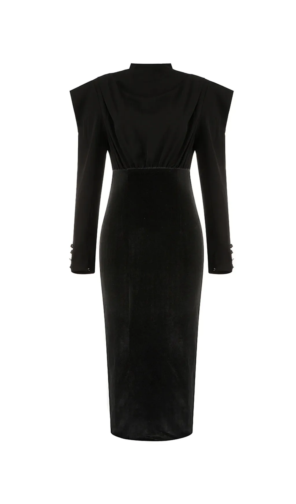 LONG-SLEEVED BACKLESS BOW MESH VELVET PATCHWORK MIDI DRESS Gloria Lanvin