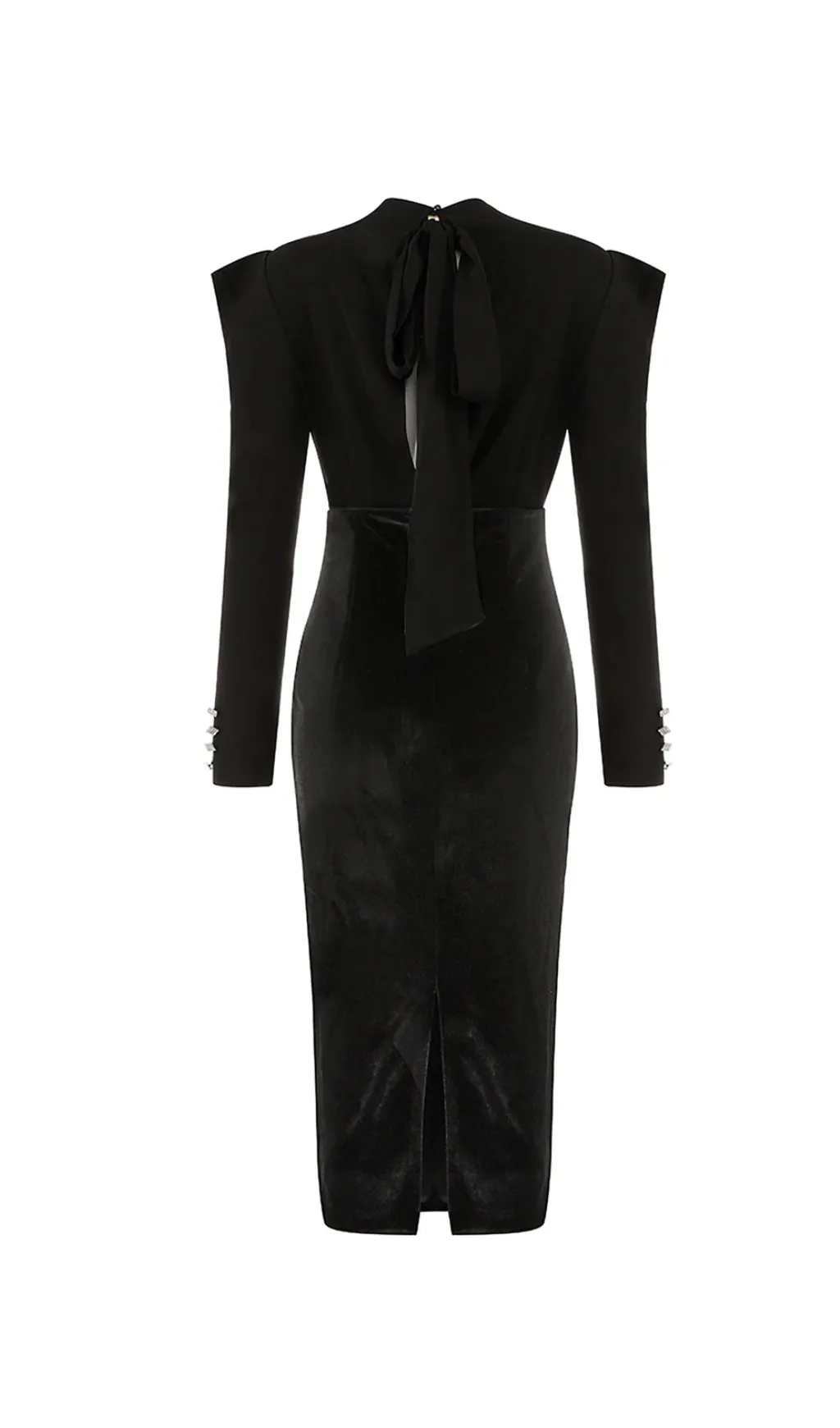 LONG-SLEEVED BACKLESS BOW MESH VELVET PATCHWORK MIDI DRESS Gloria Lanvin