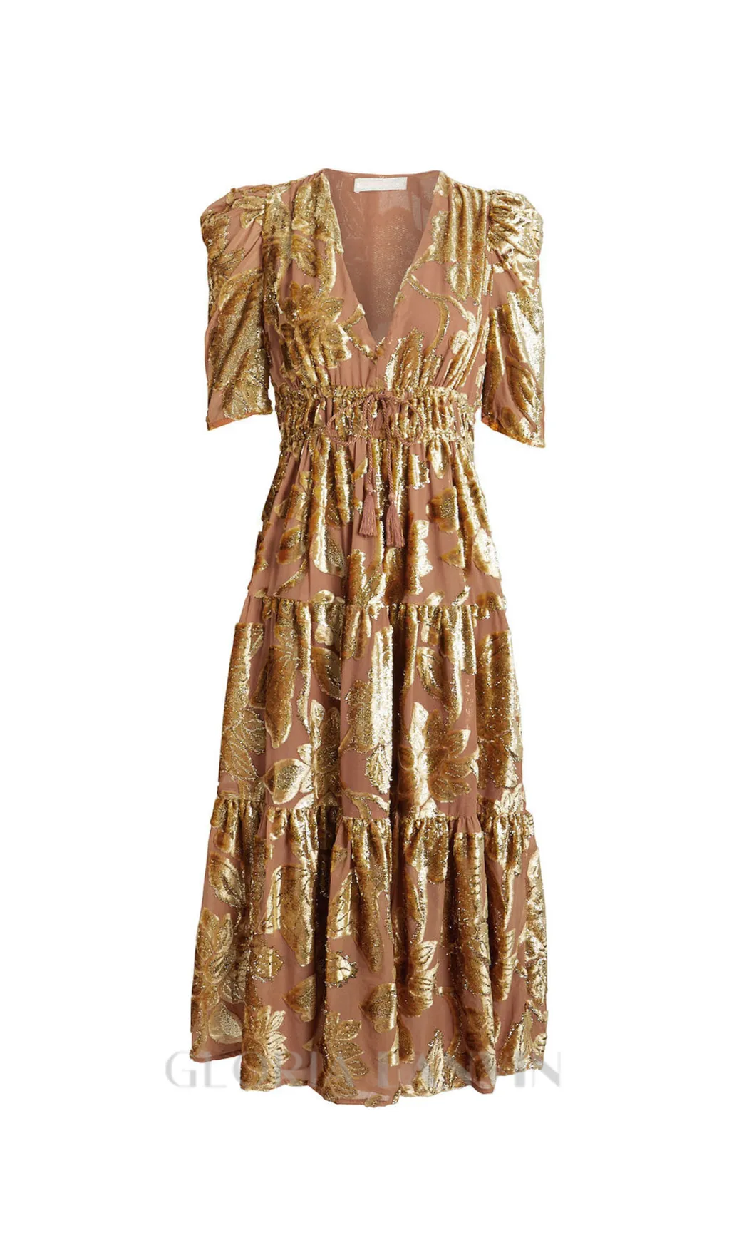 loretta metallic devor gold midi dress Gloria Lanvin