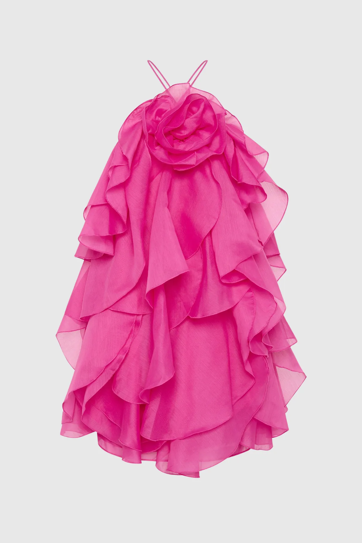 lorraine Halter Floral Ruffle Layered Mini Dress in Fuchsia Gloria Lanvin
