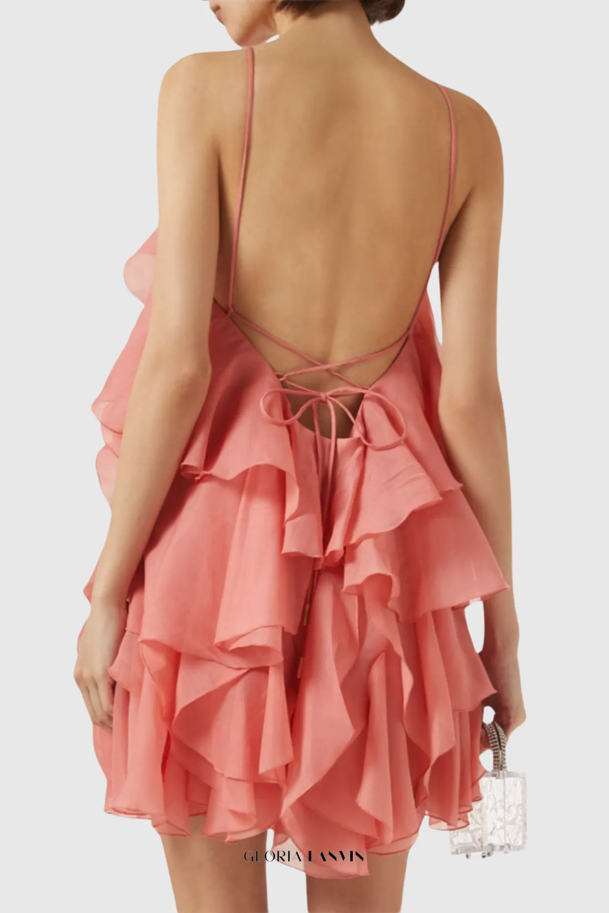 lorraine Halter Floral Ruffle Layered Mini Dress in Orange Gloria Lanvin