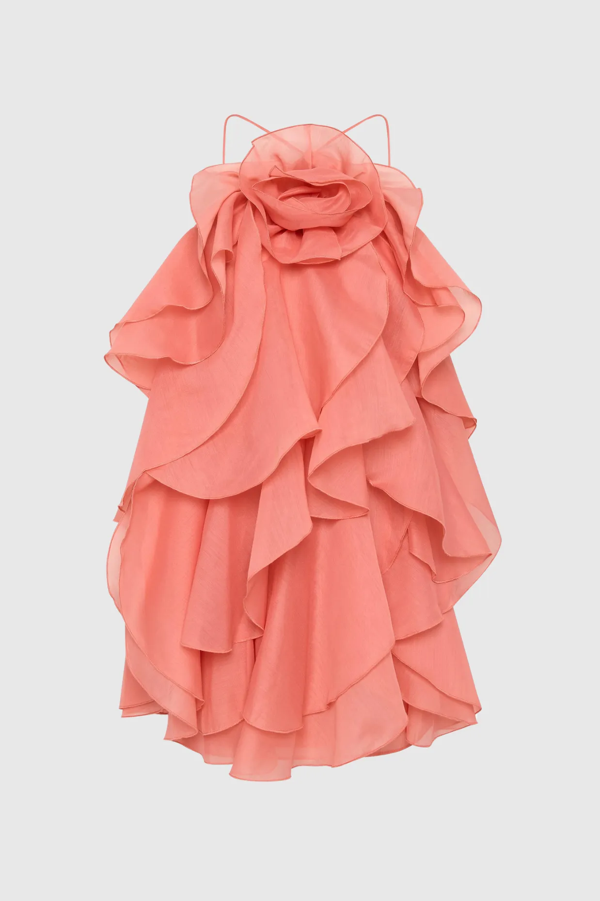 lorraine Halter Floral Ruffle Layered Mini Dress in Orange Gloria Lanvin