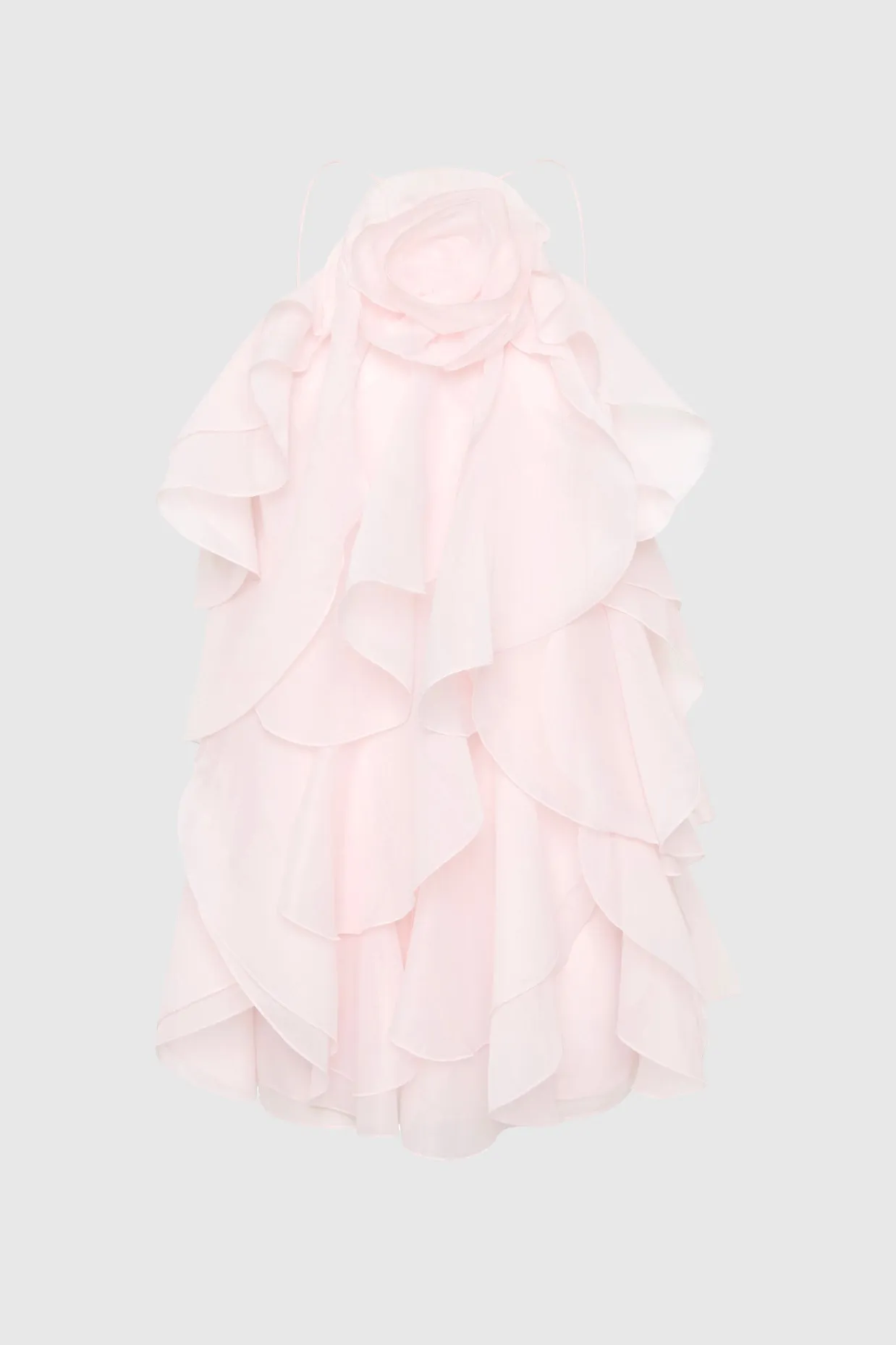 lorraine Halter Floral Ruffle Layered Mini Dress in Pink Gloria Lanvin