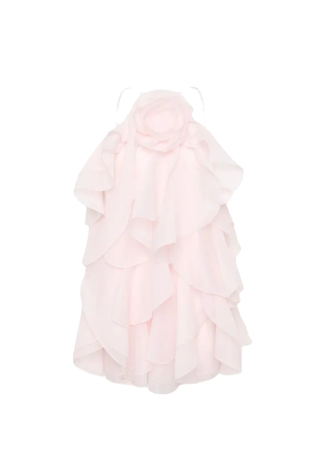 lorraine Halter Floral Ruffle Layered Mini Dress in Pink Gloria Lanvin
