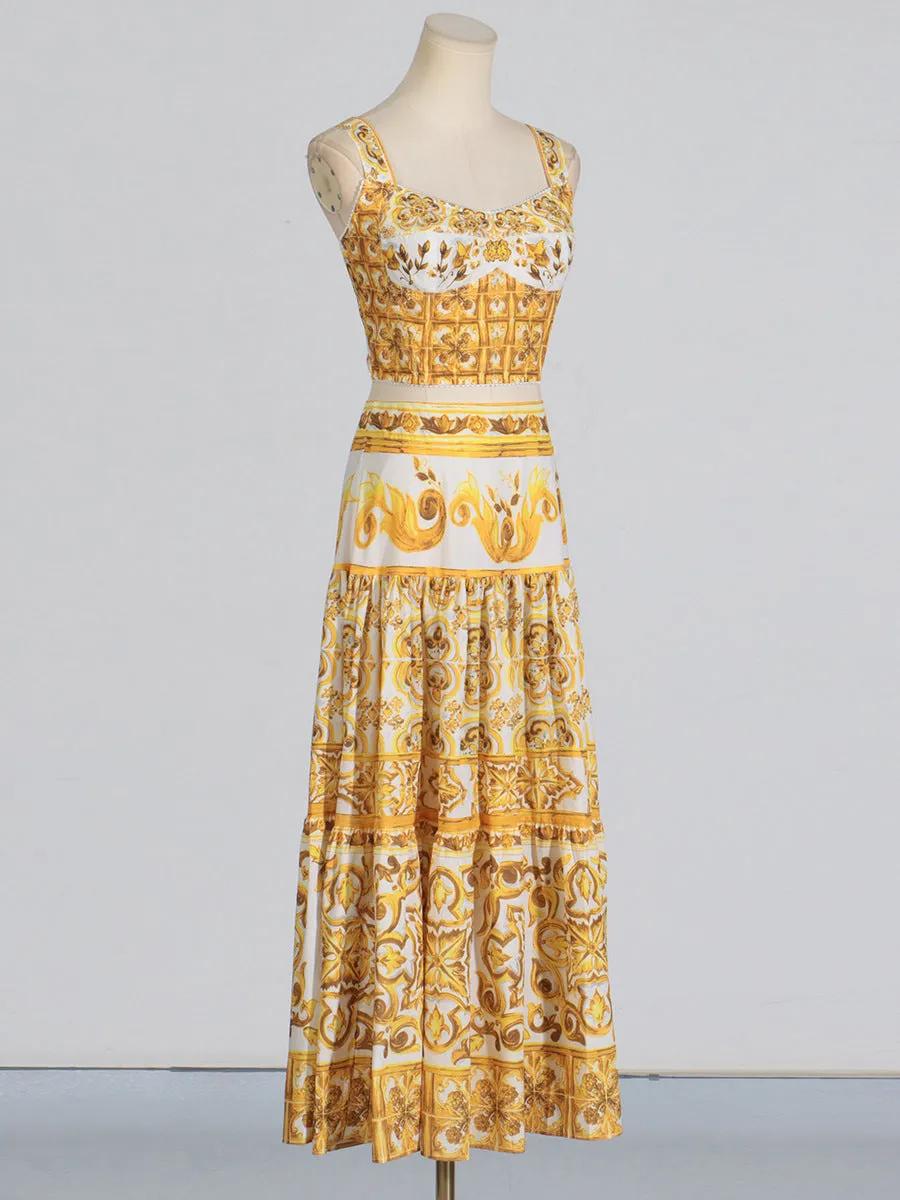 LORRAINE PRINT COTTON POPLIN RUFFLES MAXI DRESS Gloria Lanvin