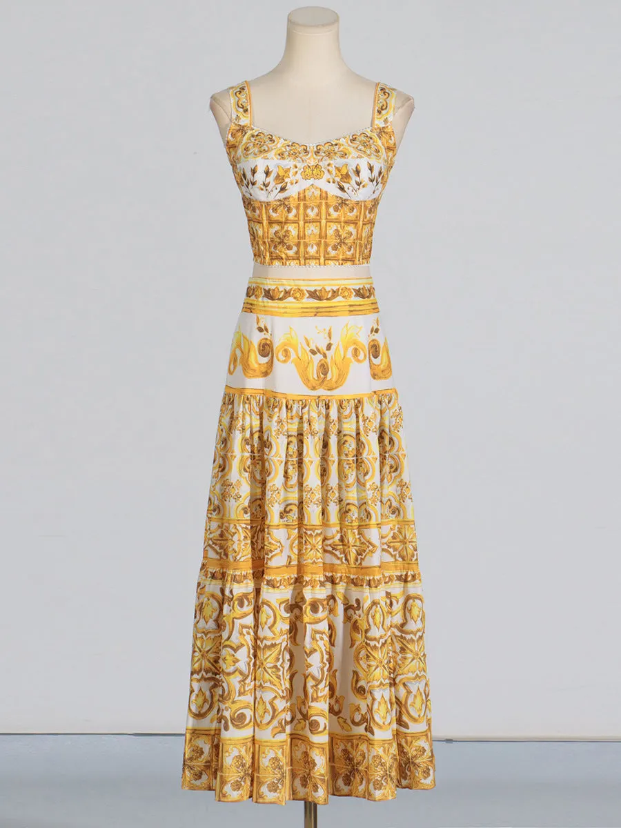 LORRAINE PRINT COTTON POPLIN RUFFLES MAXI DRESS Gloria Lanvin
