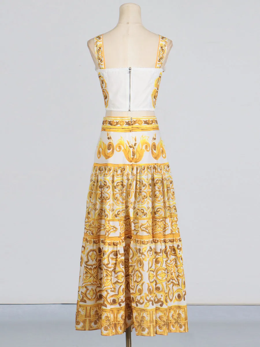 LORRAINE PRINT COTTON POPLIN RUFFLES MAXI DRESS Gloria Lanvin