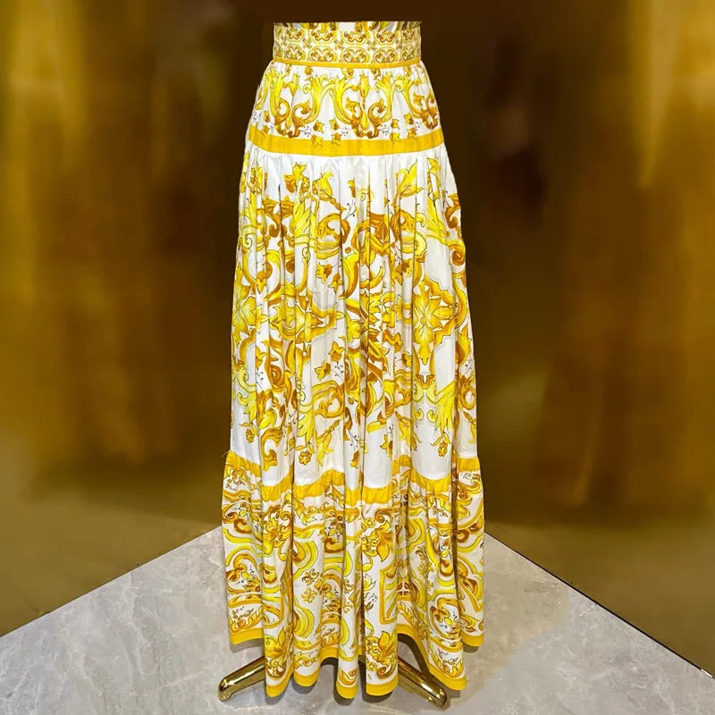 LORRAINE PRINT COTTON POPLIN RUFFLES MAXI DRESS Gloria Lanvin