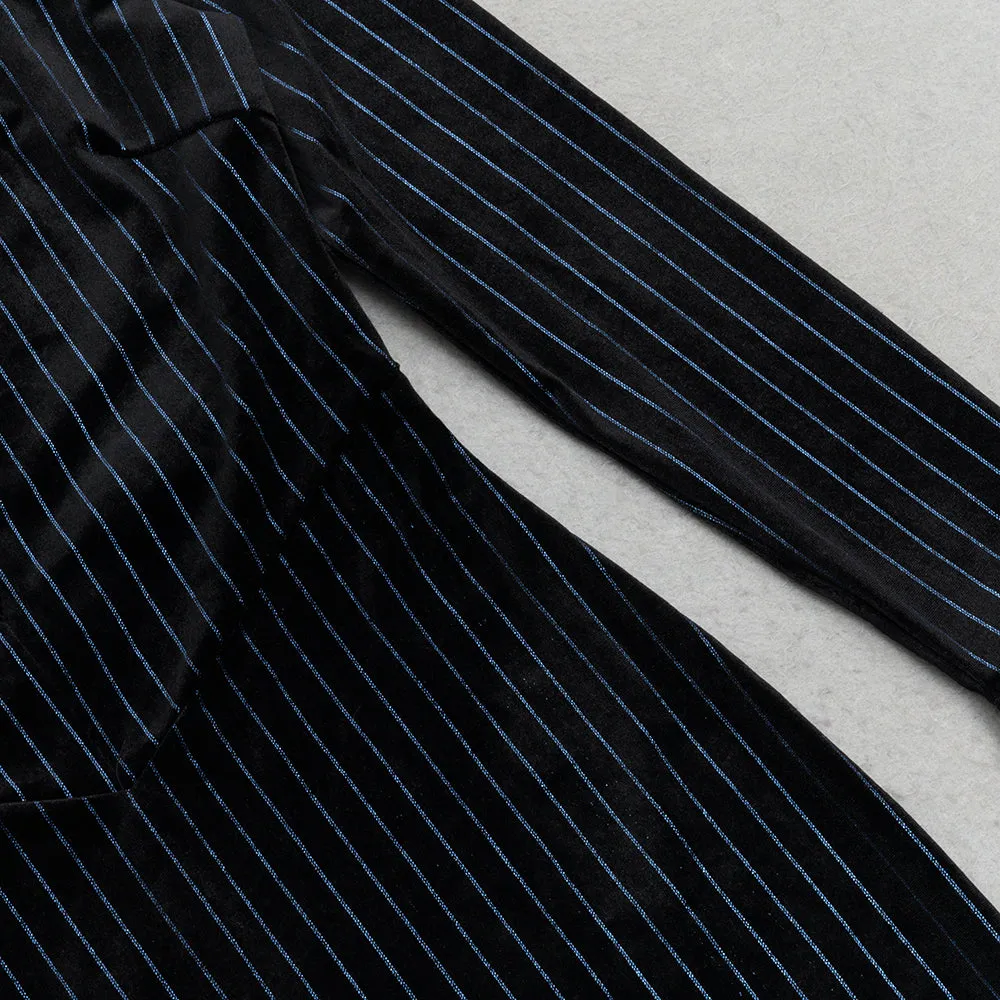 LOW-CUT LONG-SLEEVED STRIPED BODYCON MAXI DRESS Gloria Lanvin