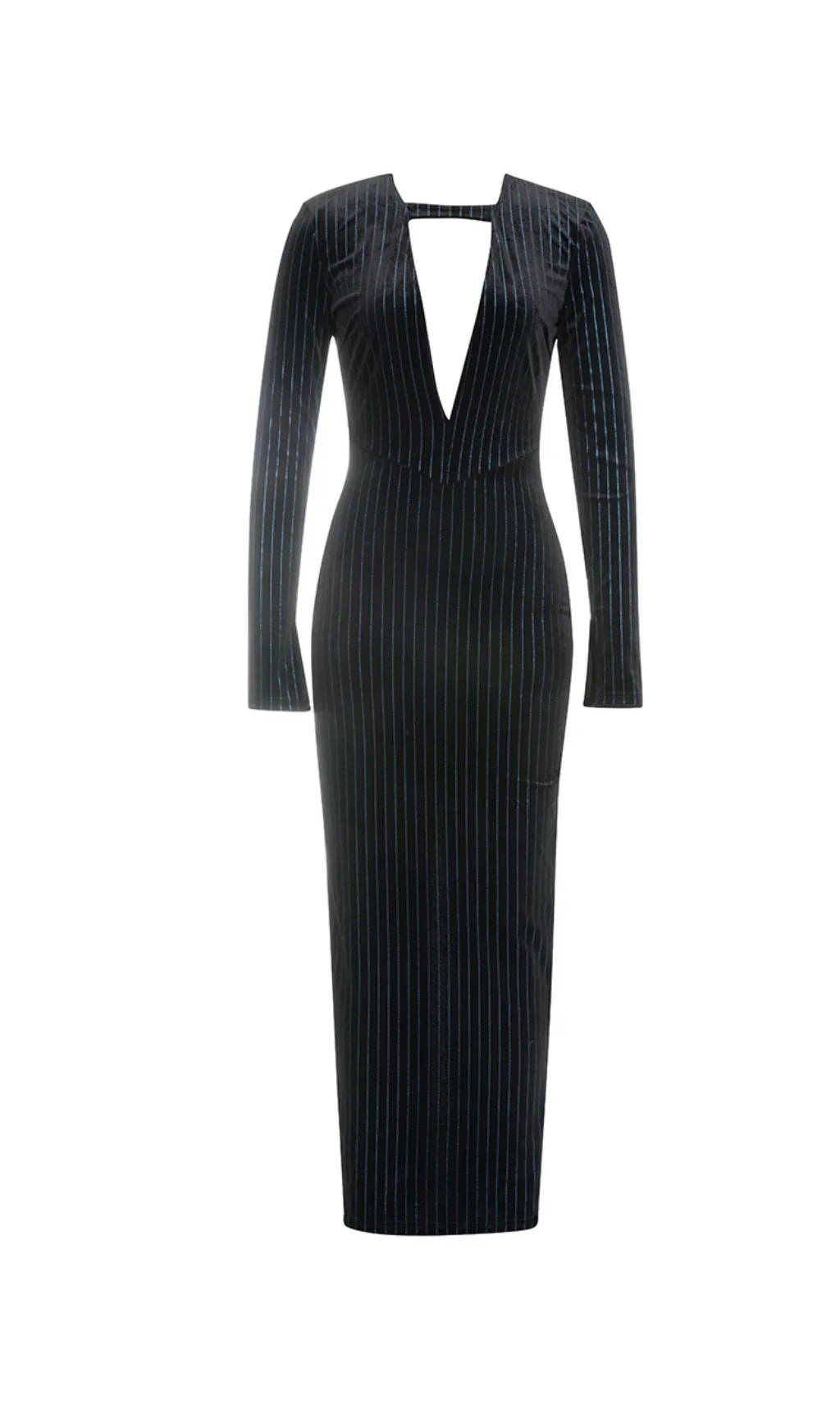 LOW-CUT LONG-SLEEVED STRIPED BODYCON MAXI DRESS Gloria Lanvin