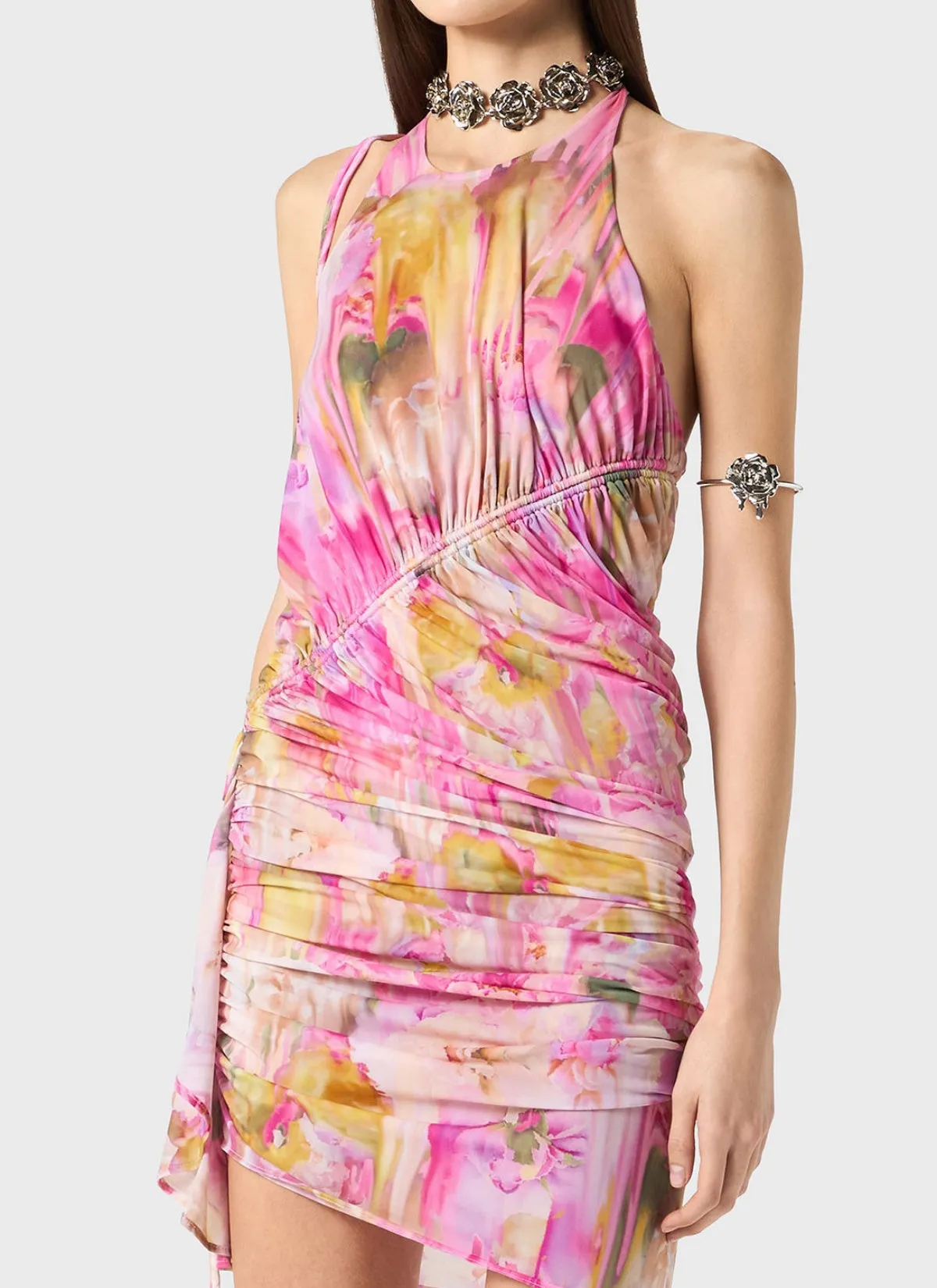 Ludema Floral Print Halter Ruched Mini Dress Gloria Lanvin