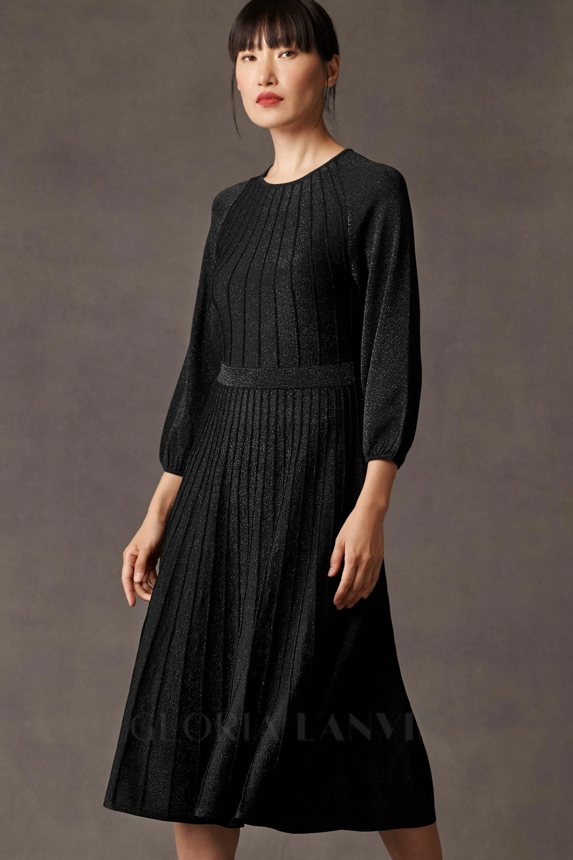 lumia knitted midi dress in black metallic Gloria Lanvin