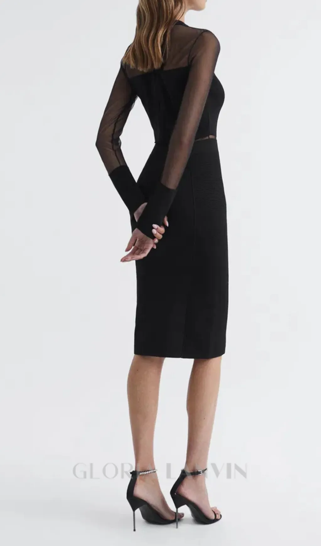 lyla knitted sheer sleeve midi dress in black Gloria Lanvin