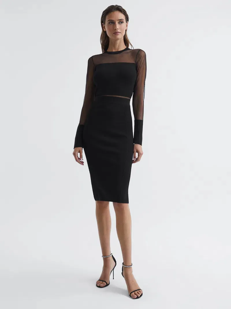 lyla knitted sheer sleeve midi dress in black Gloria Lanvin