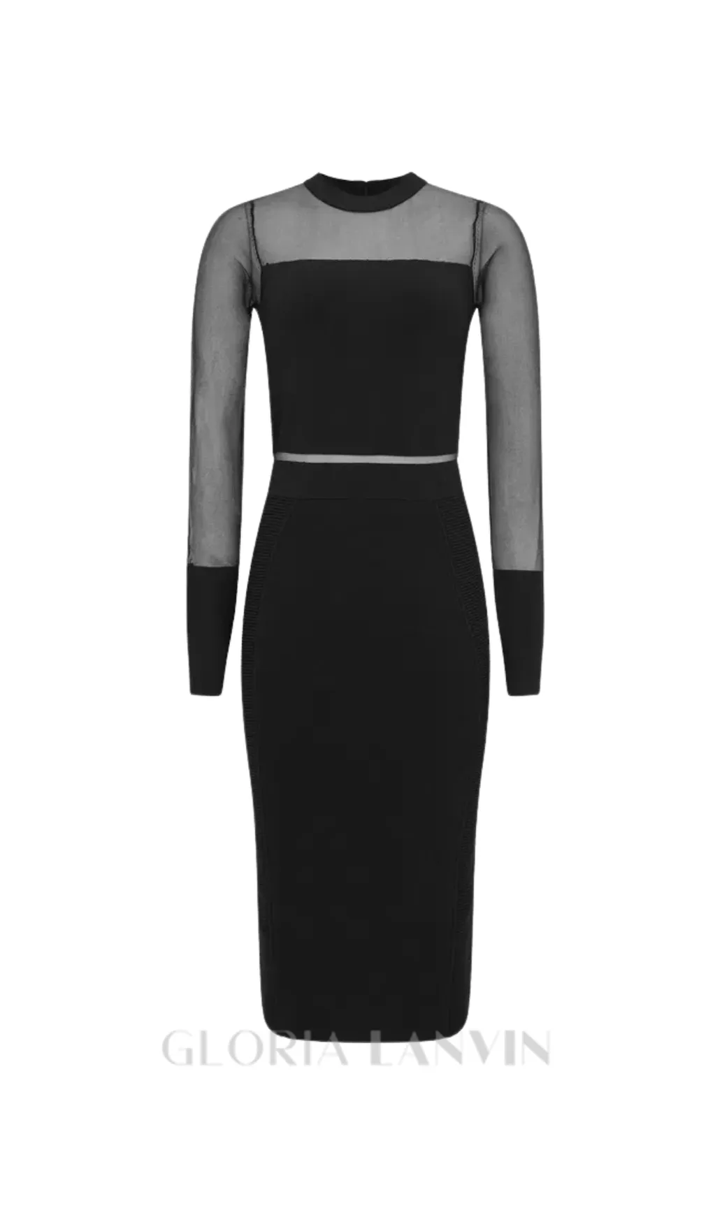 lyla knitted sheer sleeve midi dress in black Gloria Lanvin