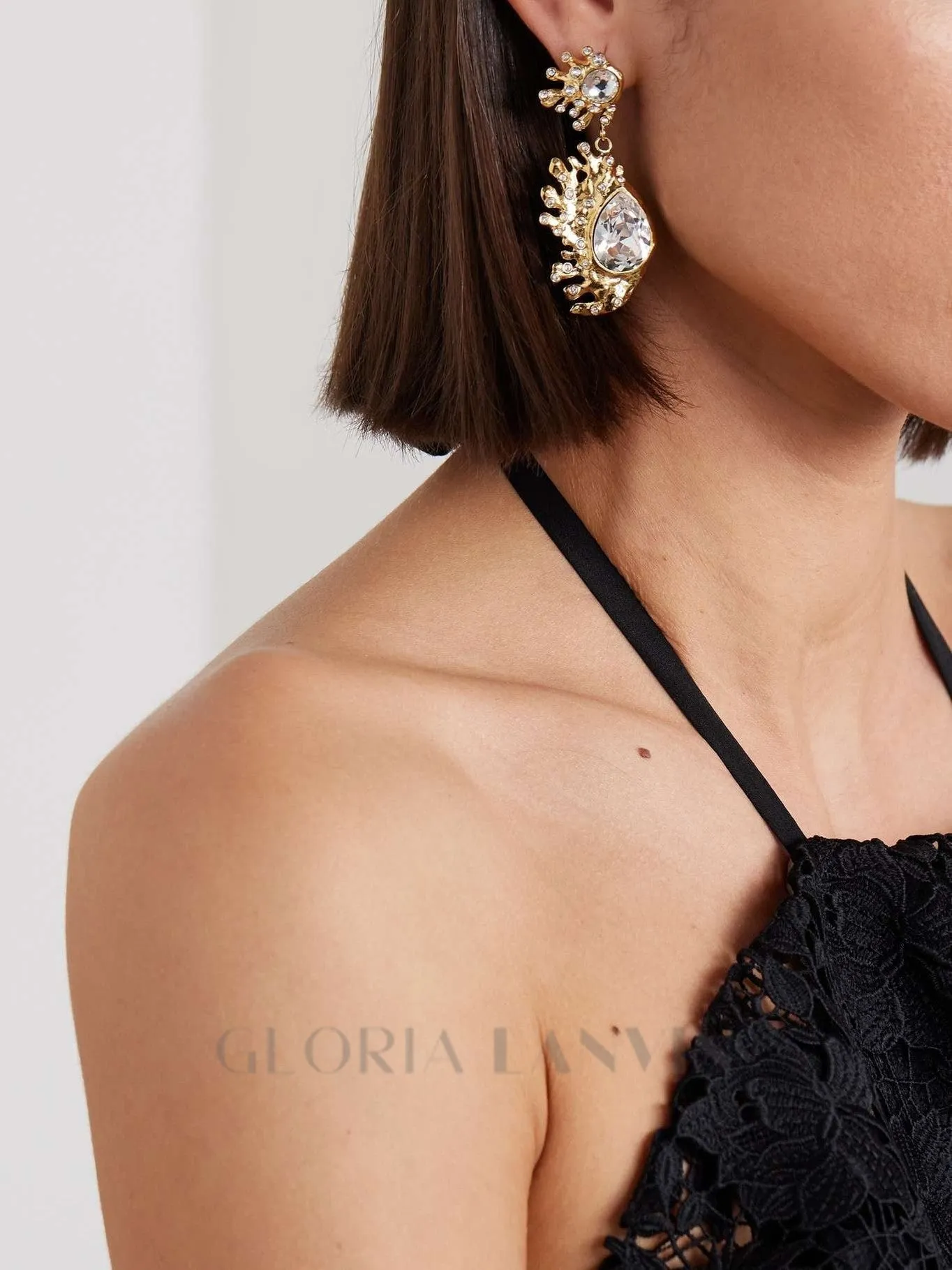 LYNN GARDENIA GUIPURE LACE RUFFLE GOWN IN BLACK Gloria Lanvin