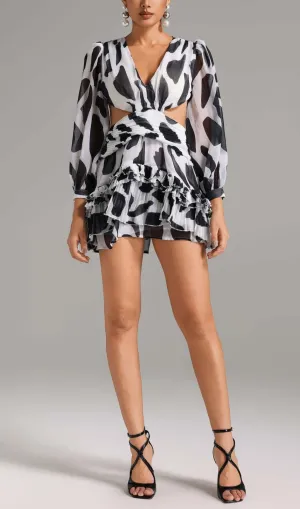 LYUBA BLACK LADY BUG RUFFLED MINI DRESS Gloria Lanvin