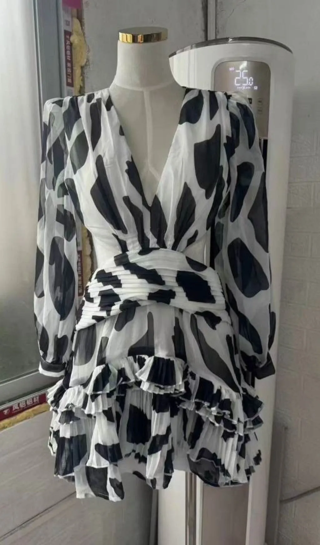 LYUBA BLACK LADY BUG RUFFLED MINI DRESS Gloria Lanvin