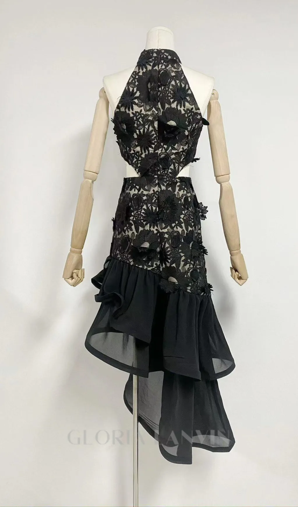 MADGE FLOWER EMBELLLISHED CUT OUT MAXI DRESS IN BLACK Gloria Lanvin