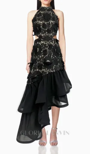 MADGE FLOWER EMBELLLISHED CUT OUT MAXI DRESS IN BLACK Gloria Lanvin