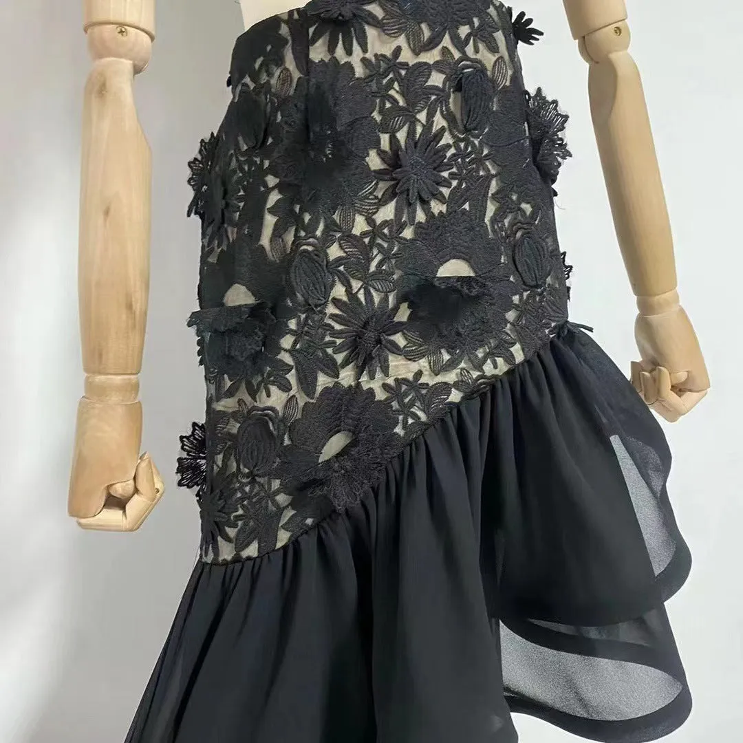 MADGE FLOWER EMBELLLISHED CUT OUT MAXI DRESS IN BLACK Gloria Lanvin