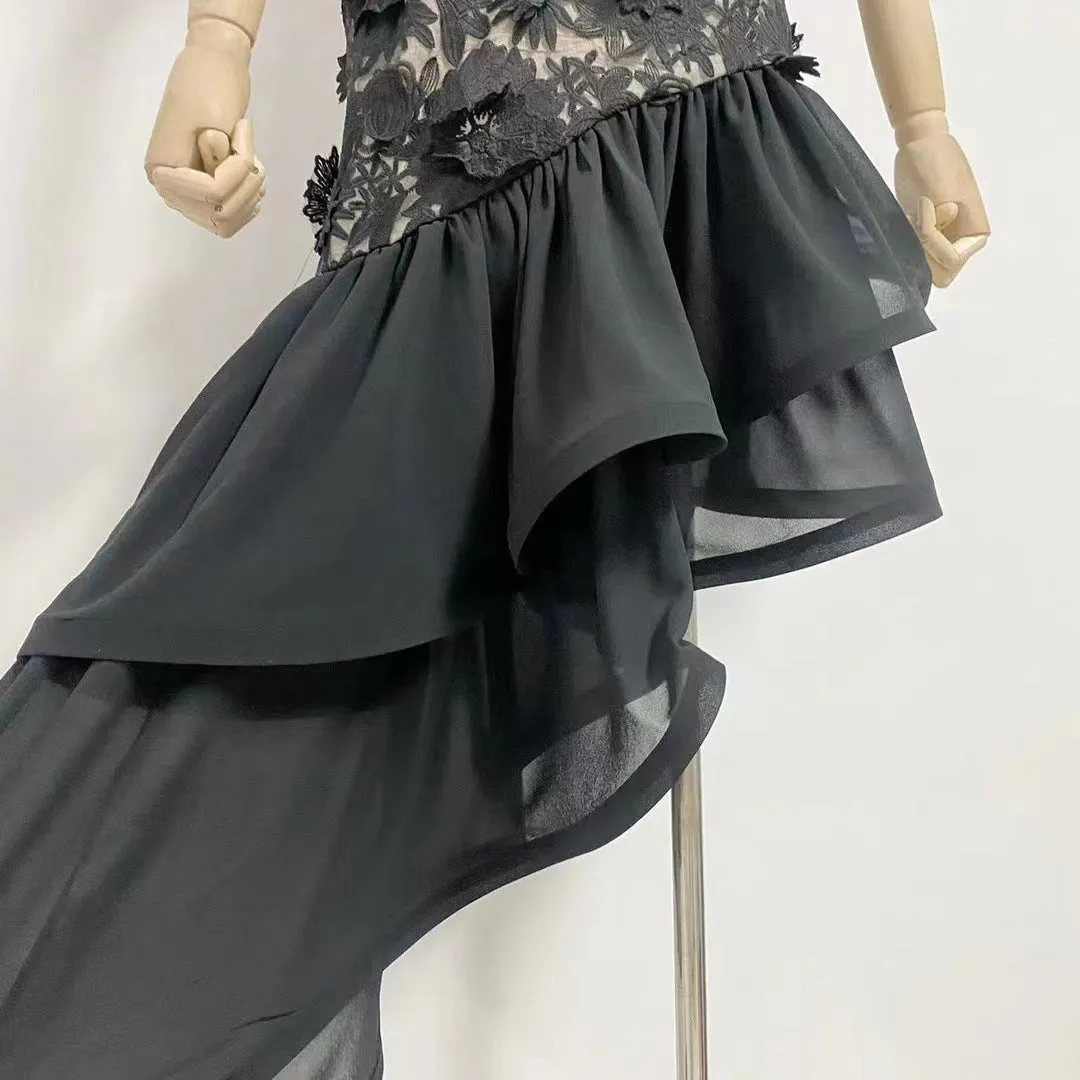 MADGE FLOWER EMBELLLISHED CUT OUT MAXI DRESS IN BLACK Gloria Lanvin