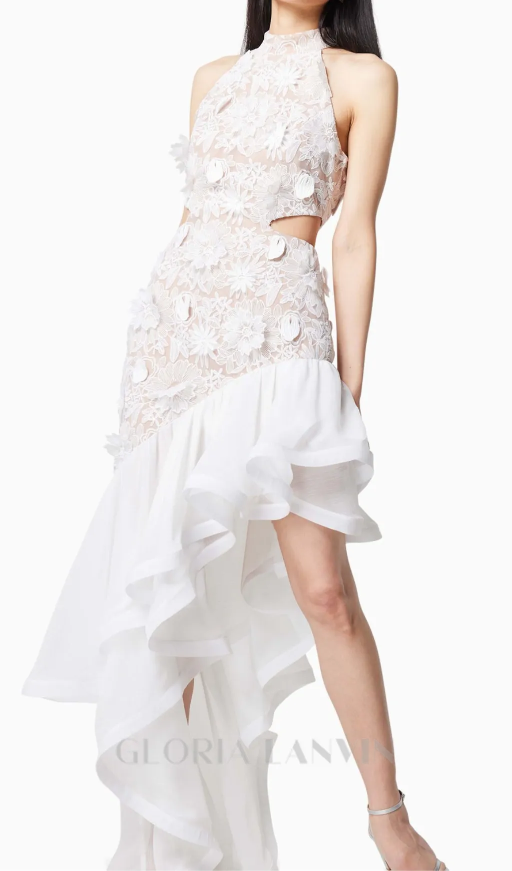 MADGE FLOWER EMBELLLISHED CUT OUT MAXI DRESS IN WHITE Gloria Lanvin