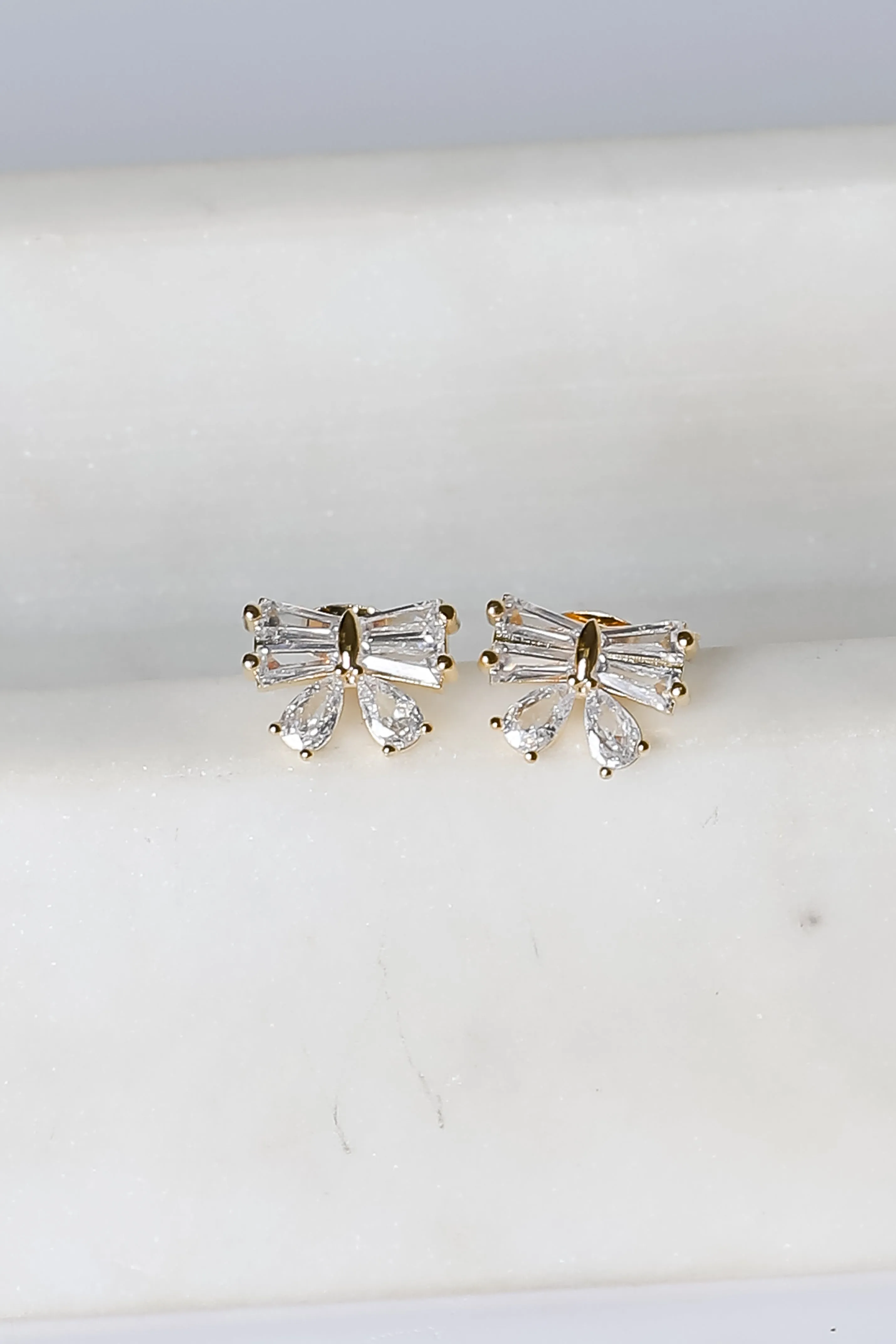 Madison Gold Rhinestone Bow Earrings