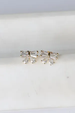 Madison Gold Rhinestone Bow Earrings