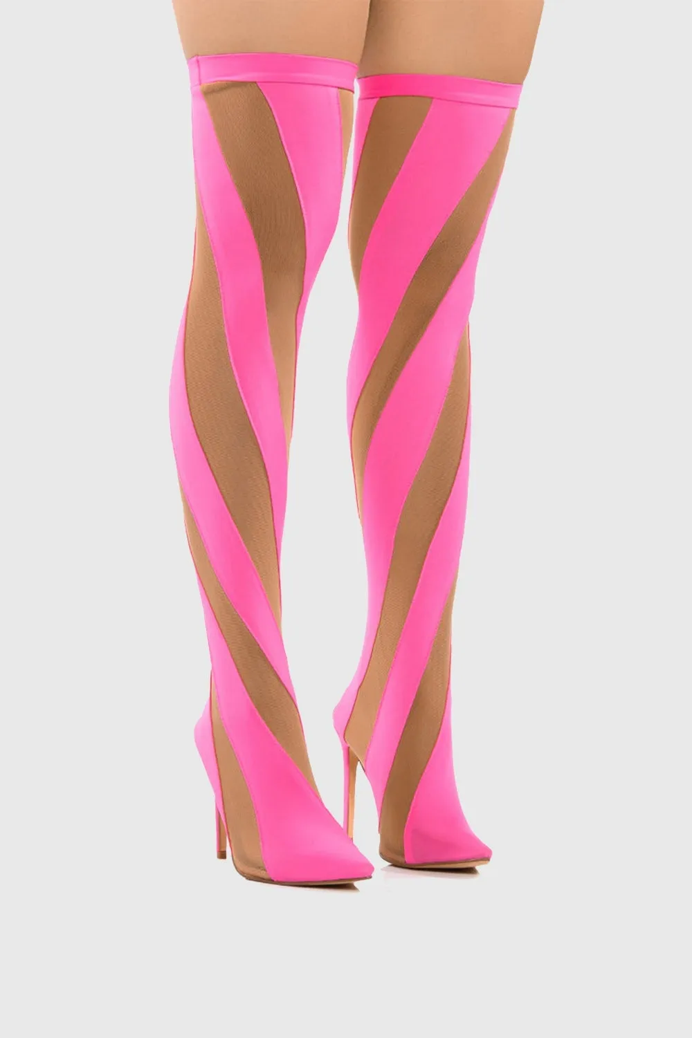 Maeve Stripe Mesh Sock  Thigh-high Boots - Pink Gloria Lanvin