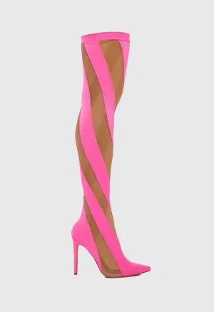 Maeve Stripe Mesh Sock  Thigh-high Boots - Pink Gloria Lanvin