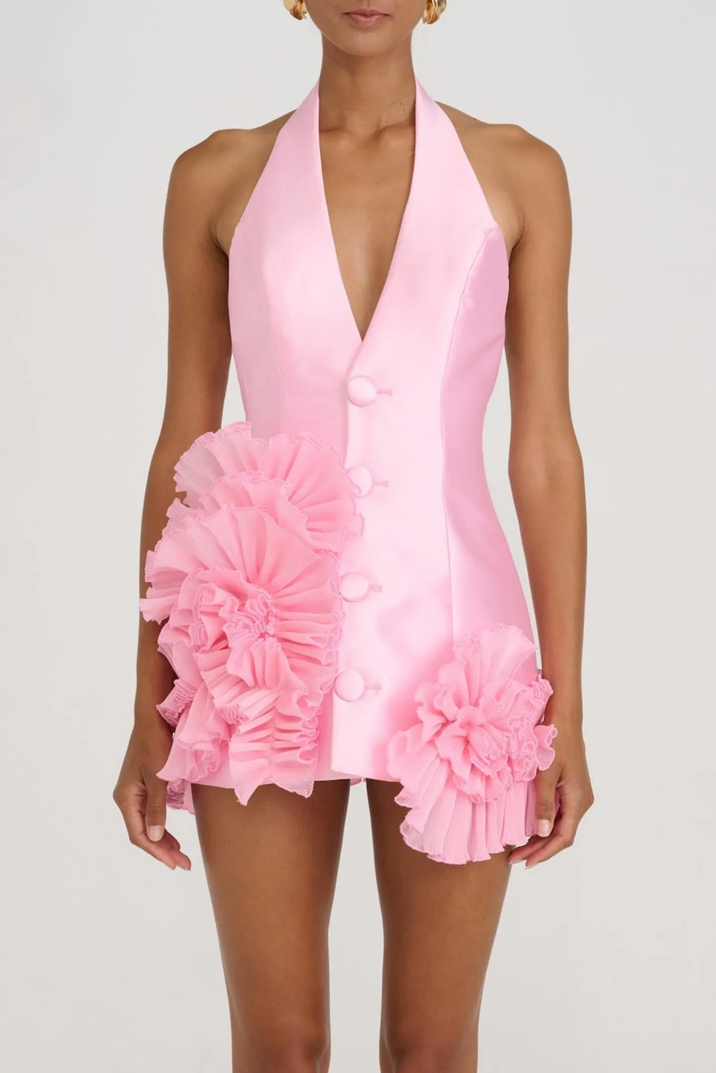 Magezi Satin Floral Halter Mini Dress Gloria Lanvin