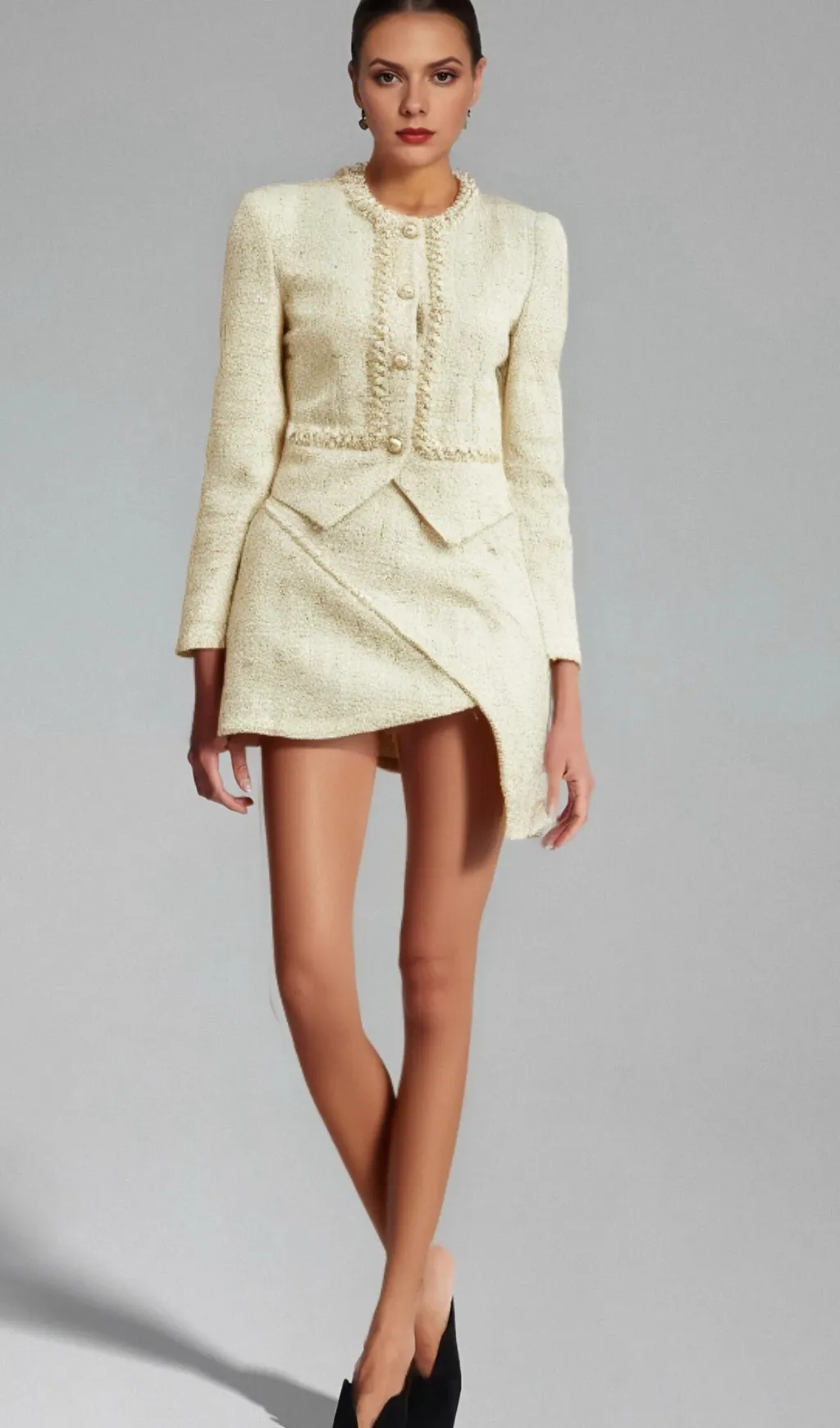 Manon faux-pearl asymmetric jacket & skirt matching set Gloria Lanvin