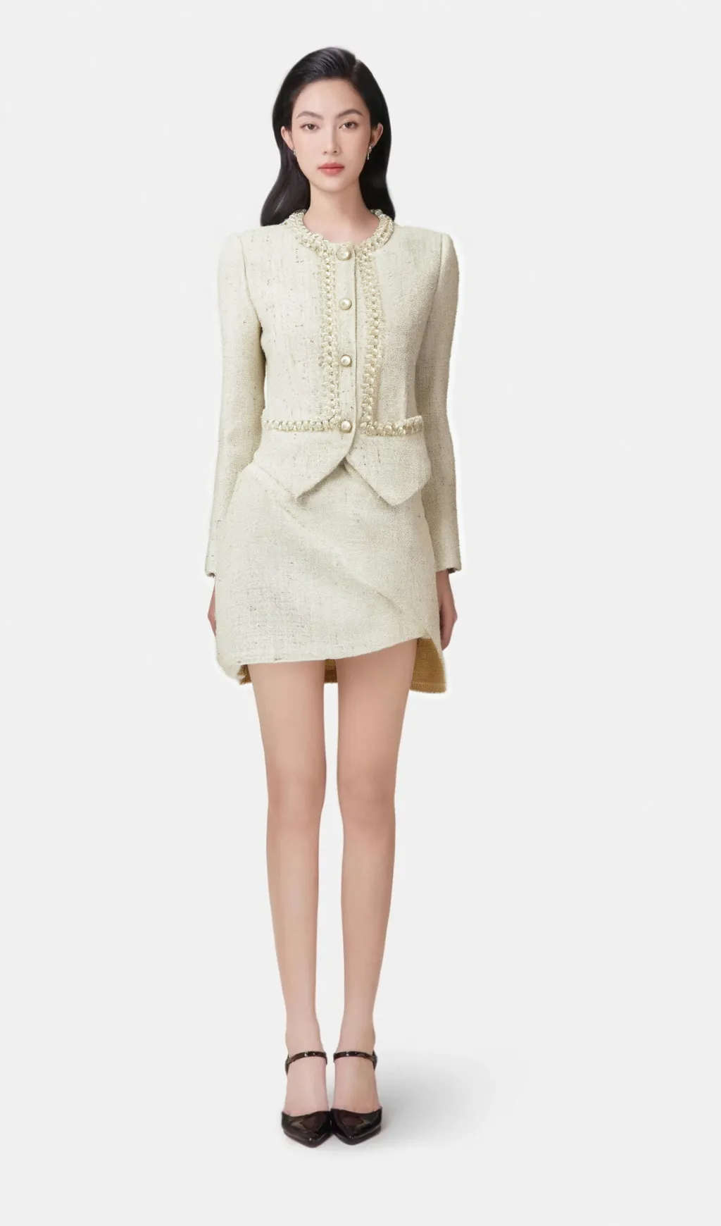 Manon faux-pearl asymmetric jacket & skirt matching set Gloria Lanvin