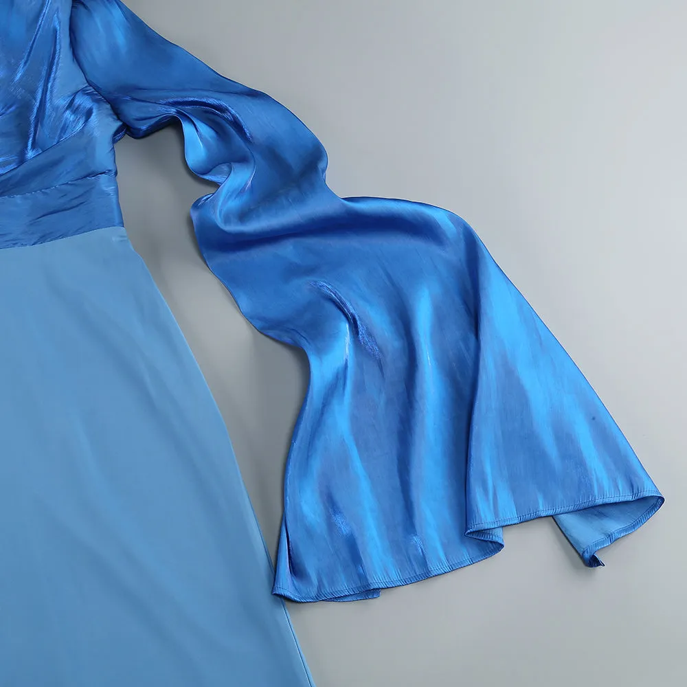 MARCIA TRUMPET SLIT SLEEVE BODYCON MAXI DRESS IN BLUE Gloria Lanvin
