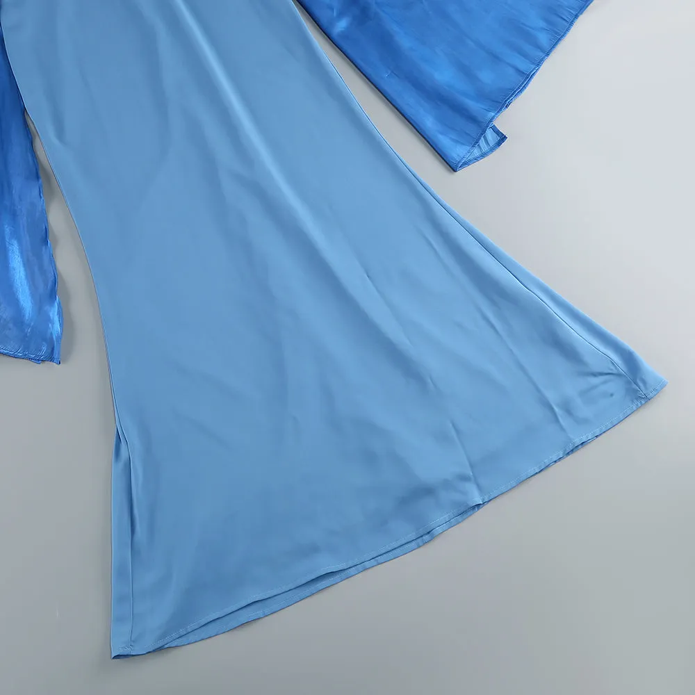 MARCIA TRUMPET SLIT SLEEVE BODYCON MAXI DRESS IN BLUE Gloria Lanvin