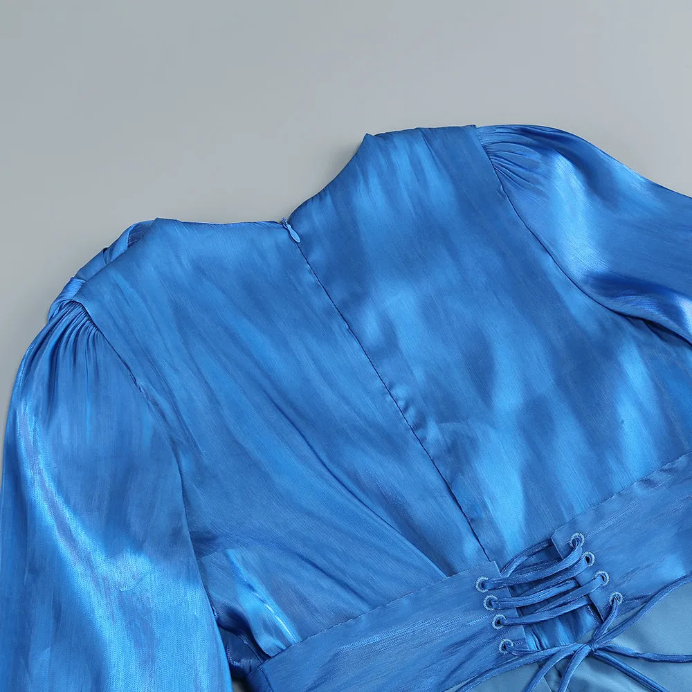 MARCIA TRUMPET SLIT SLEEVE BODYCON MAXI DRESS IN BLUE Gloria Lanvin