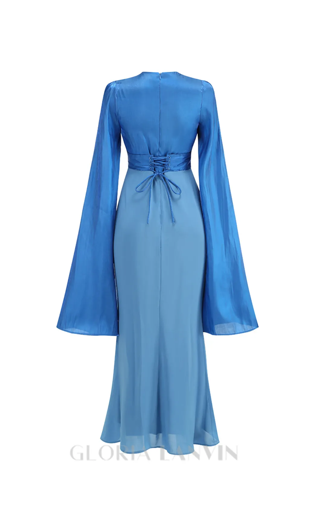 MARCIA TRUMPET SLIT SLEEVE BODYCON MAXI DRESS IN BLUE Gloria Lanvin