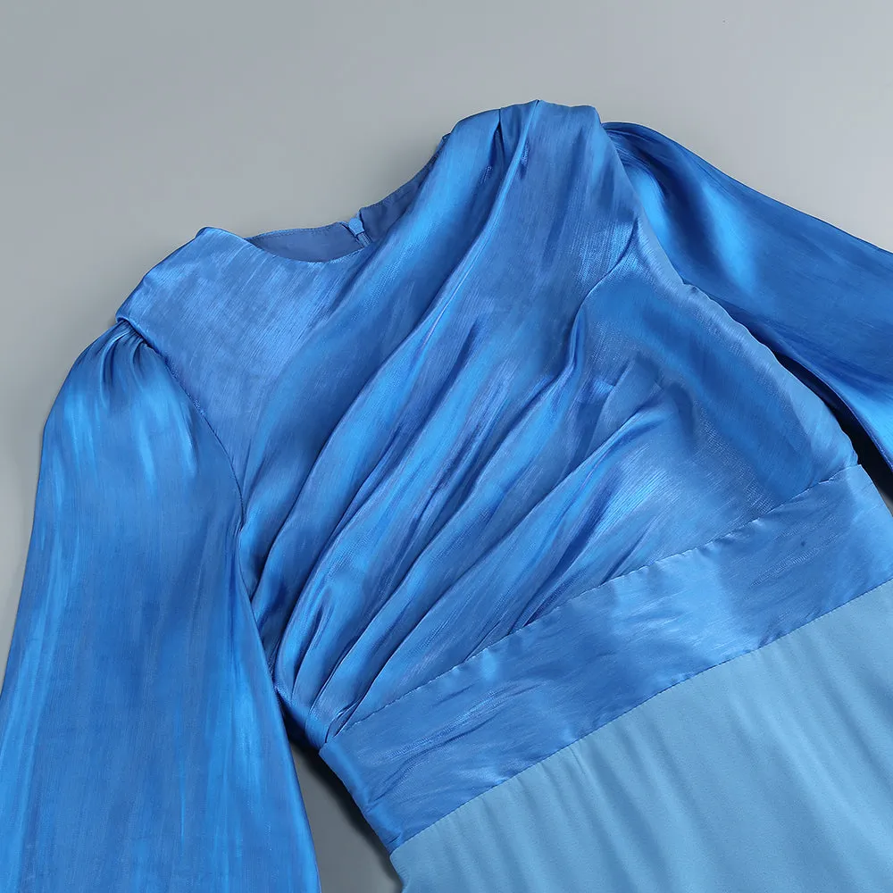 MARCIA TRUMPET SLIT SLEEVE BODYCON MAXI DRESS IN BLUE Gloria Lanvin