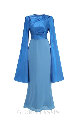 MARCIA TRUMPET SLIT SLEEVE BODYCON MAXI DRESS IN BLUE Gloria Lanvin