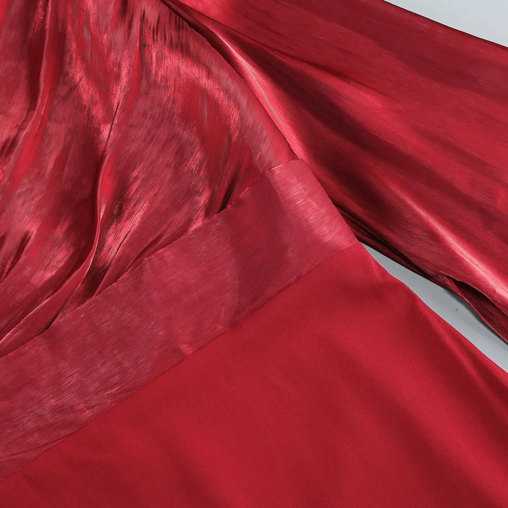 MARCIA TRUMPET SLIT SLEEVE BODYCON MAXI DRESS IN RED Gloria Lanvin
