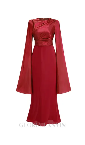 MARCIA TRUMPET SLIT SLEEVE BODYCON MAXI DRESS IN RED Gloria Lanvin