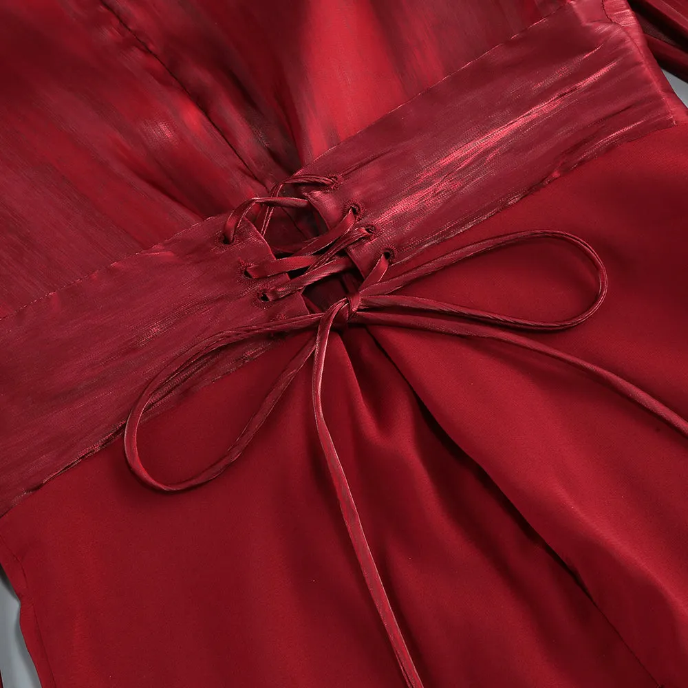 MARCIA TRUMPET SLIT SLEEVE BODYCON MAXI DRESS IN RED Gloria Lanvin
