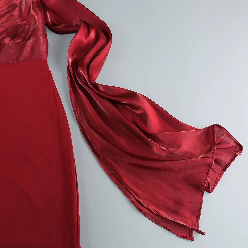MARCIA TRUMPET SLIT SLEEVE BODYCON MAXI DRESS IN RED Gloria Lanvin
